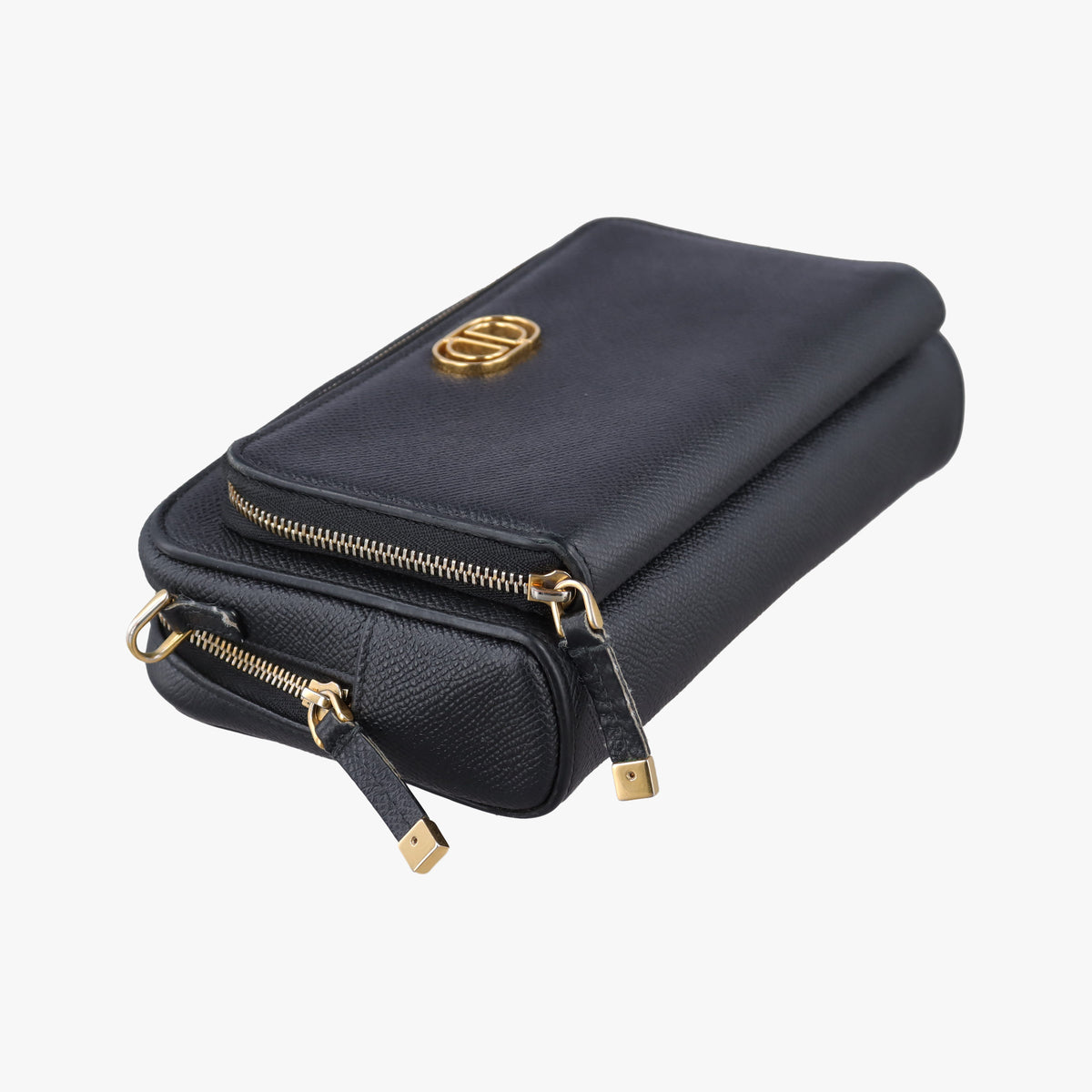 Pre-owned Christian Dior Caro Double Pouch Black Leather  shoulderbag | stylenewstar