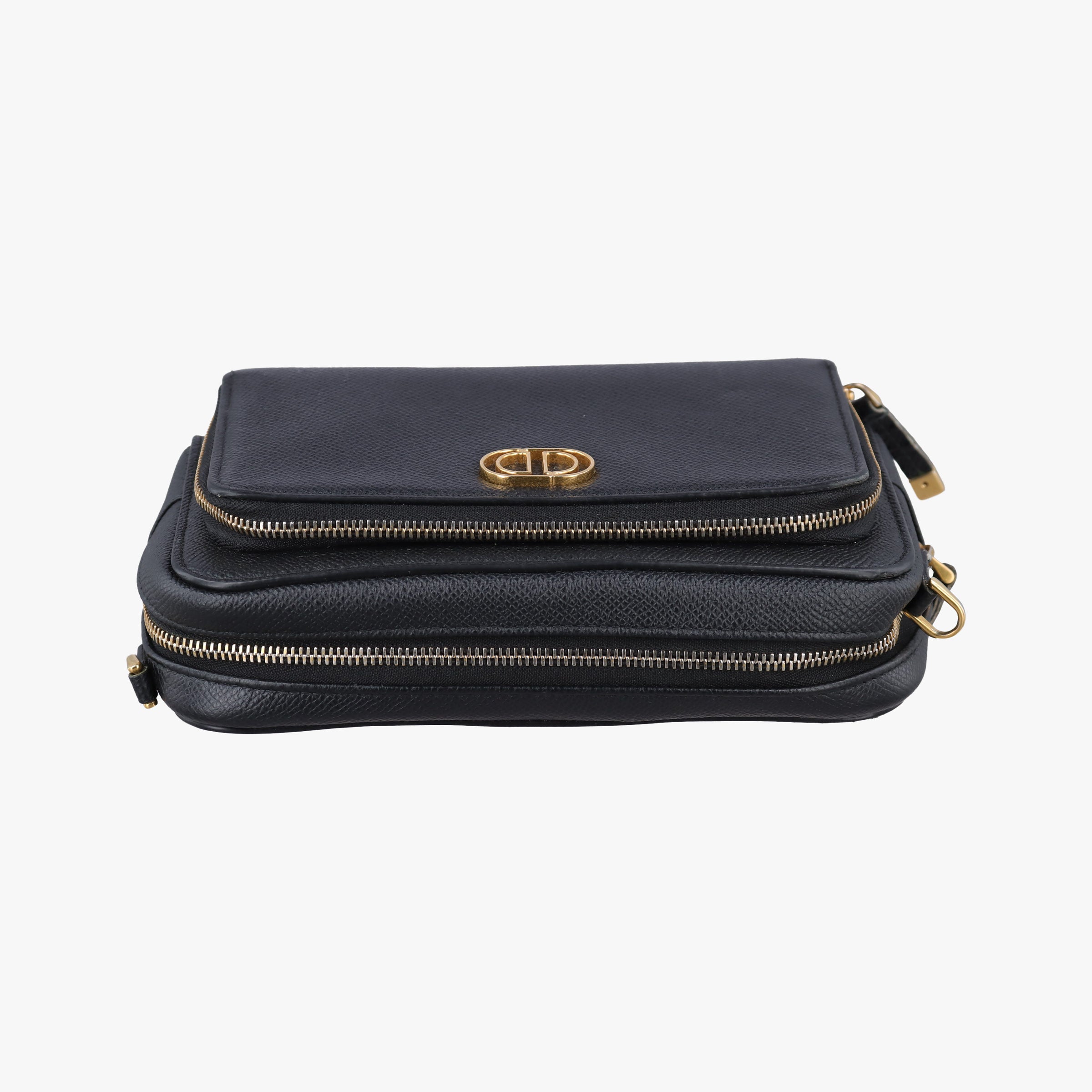 Pre-owned Christian Dior Caro Double Pouch Black Leather  shoulderbag | stylenewstar