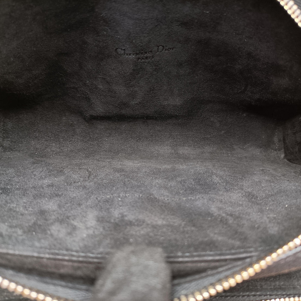 Pre-owned Christian Dior Caro Double Pouch Black Leather  shoulderbag | stylenewstar