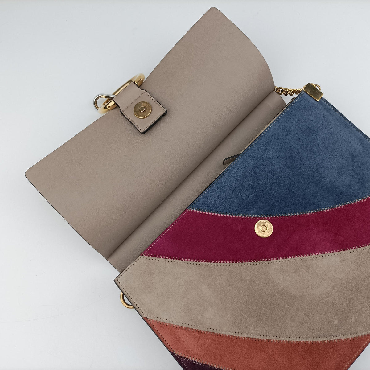 Pre-owned Chloe FAYE Grey×Multi Suede × leather  shoulderbag | stylenewstar