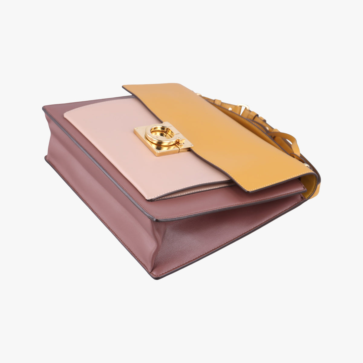 Pre-owned Ferragamo Marisol Brown×Beige ×Yellow Leather  shoulderbag | stylenewstar