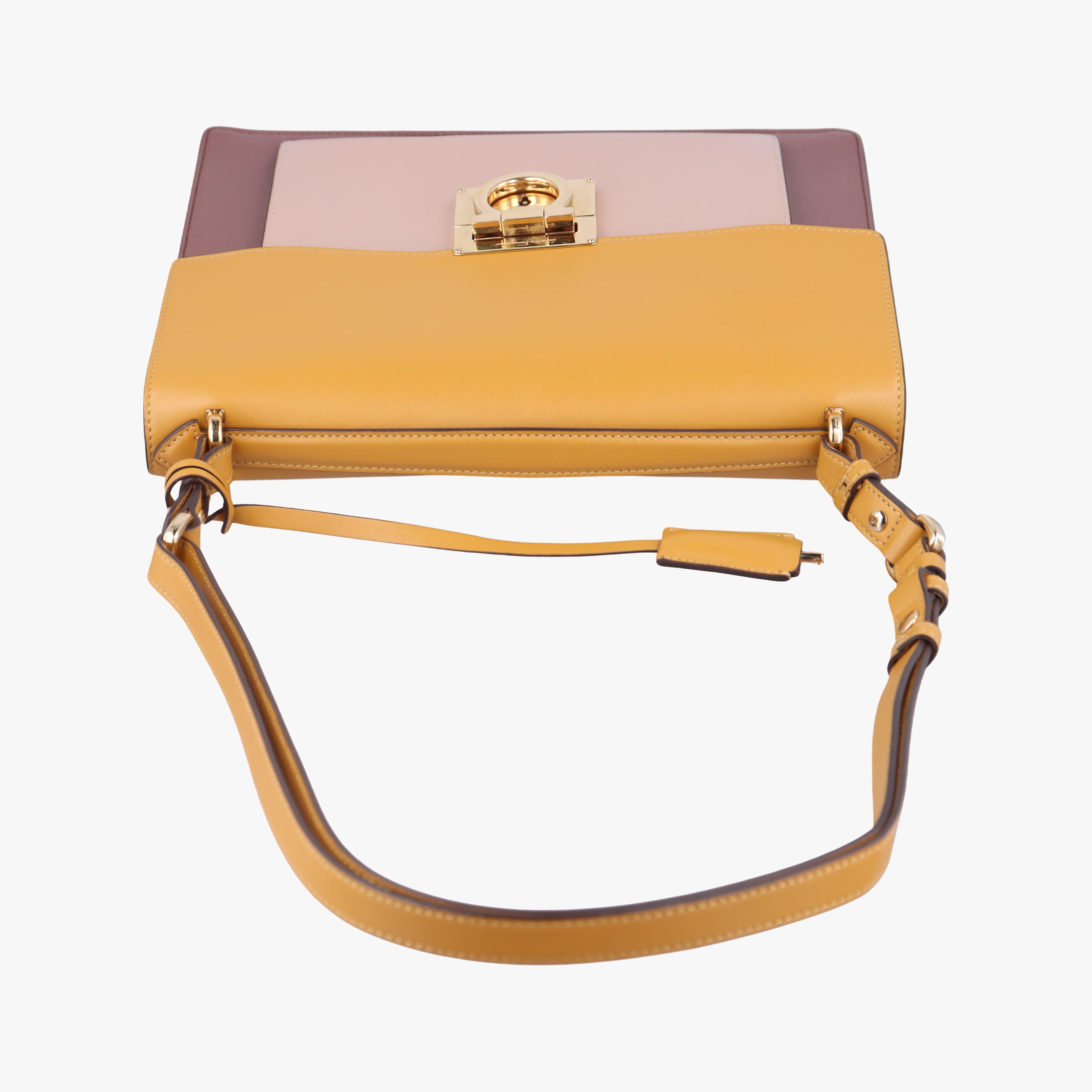 Pre-owned Ferragamo Marisol Brown×Beige ×Yellow Leather  shoulderbag | stylenewstar