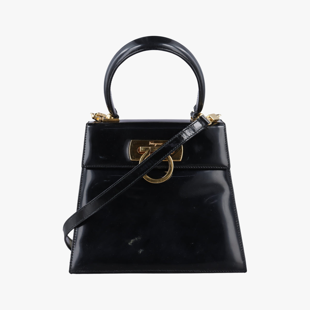 Pre-owned Ferragamo Gancini Black Patent  shoulderbag | stylenewstar