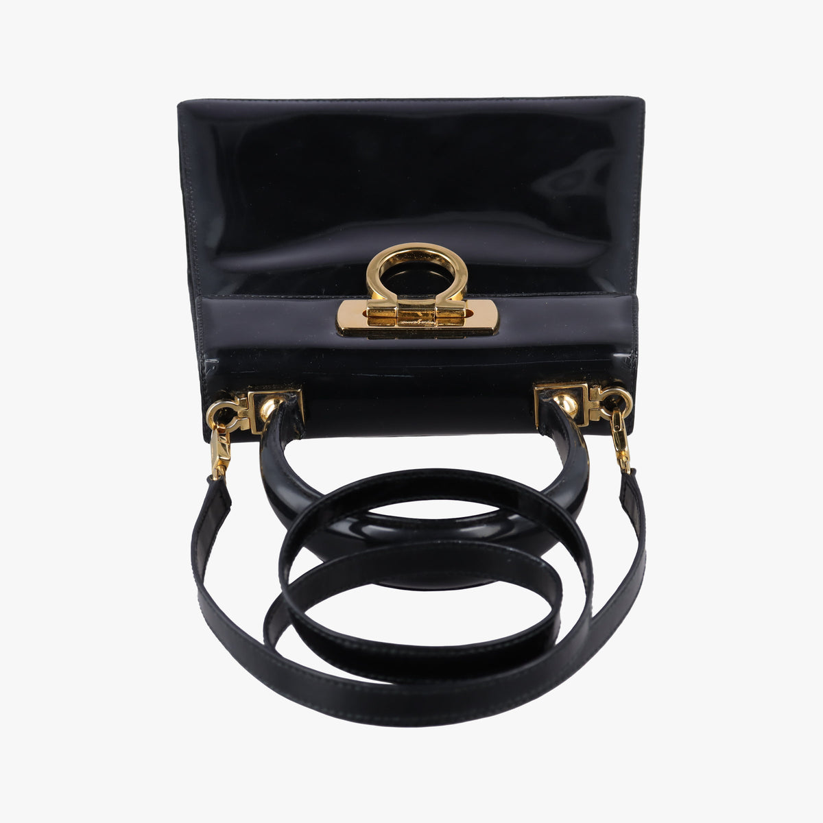 Pre-owned Ferragamo Gancini Black Patent  shoulderbag | stylenewstar