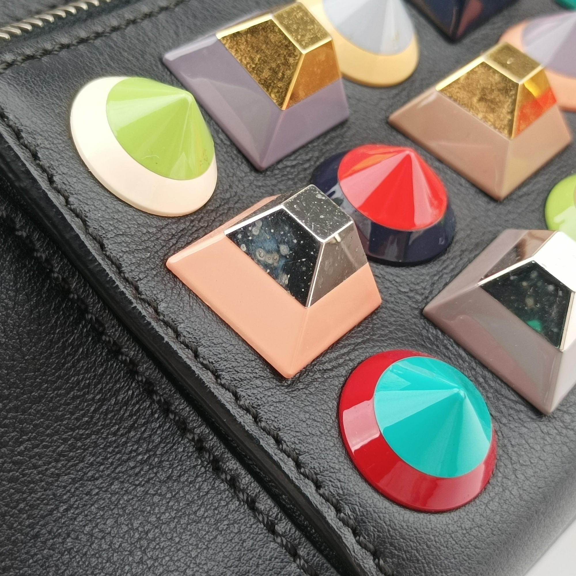 Pre-owned Fendi Multi Studs By the Way Black Leather 8BZ038 backpack/rucksack | stylenewstar