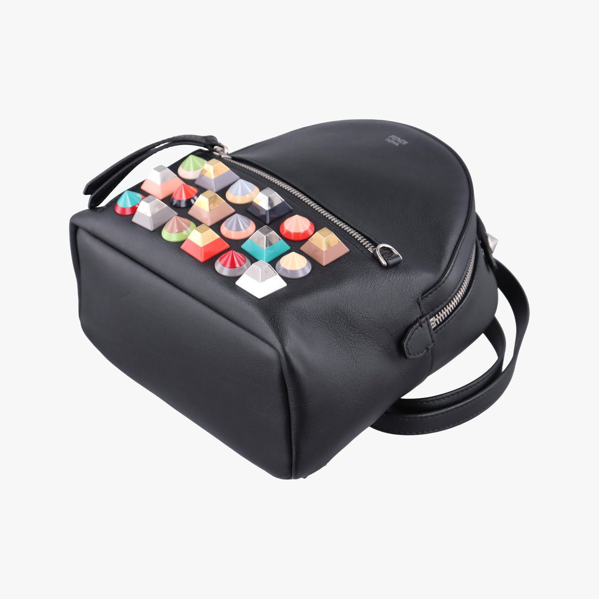 Pre-owned Fendi Multi Studs By the Way Black Leather 8BZ038 backpack/rucksack | stylenewstar