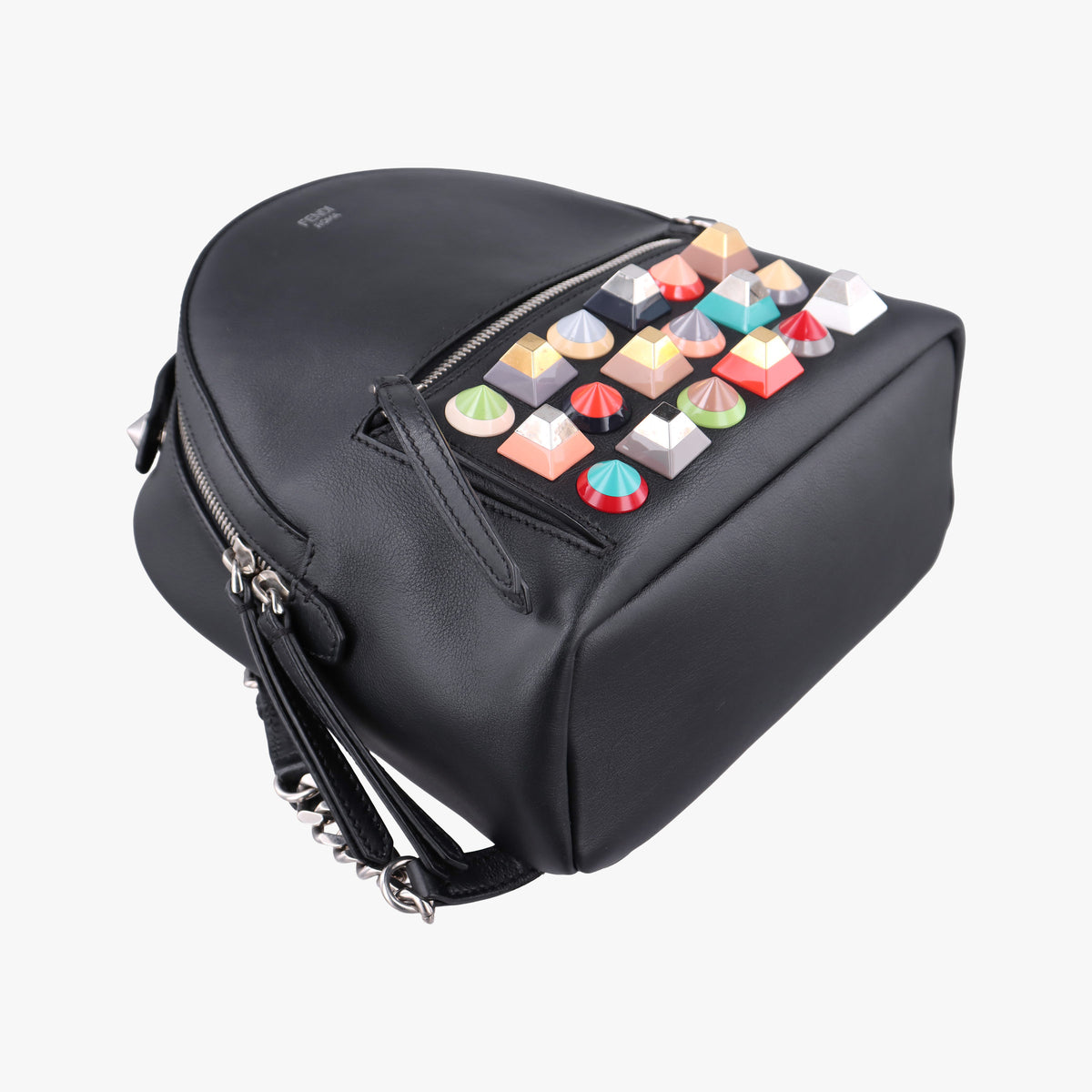 Pre-owned Fendi Multi Studs By the Way Black Leather 8BZ038 backpack/rucksack | stylenewstar