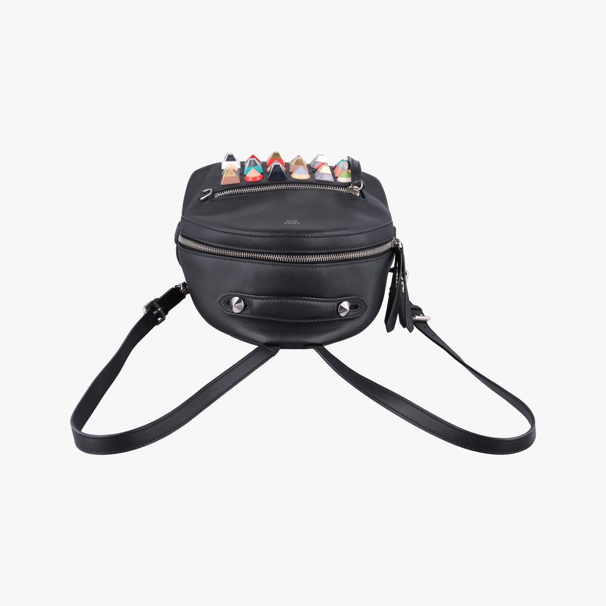 Pre-owned Fendi Multi Studs By the Way Black Leather 8BZ038 backpack/rucksack | stylenewstar