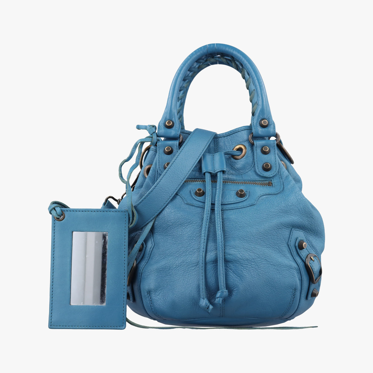 Pre-owned Balenciaga Pom pom Blue Leather  shoulderbag | stylenewstar