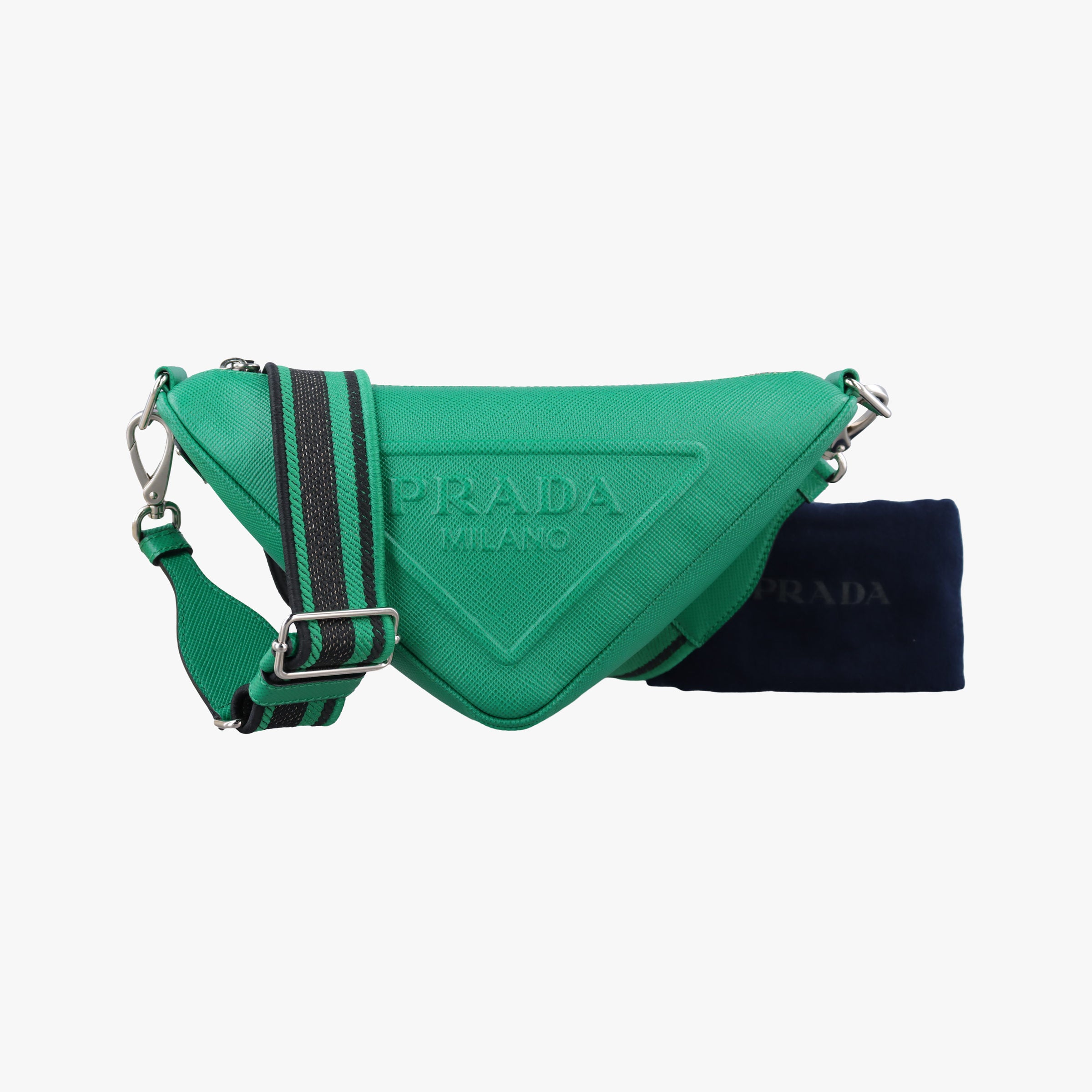 Pre-owned Prada Triangle Logo Plate Green SAFFIANO Leather 2VH155 shoulderbag | stylenewstar