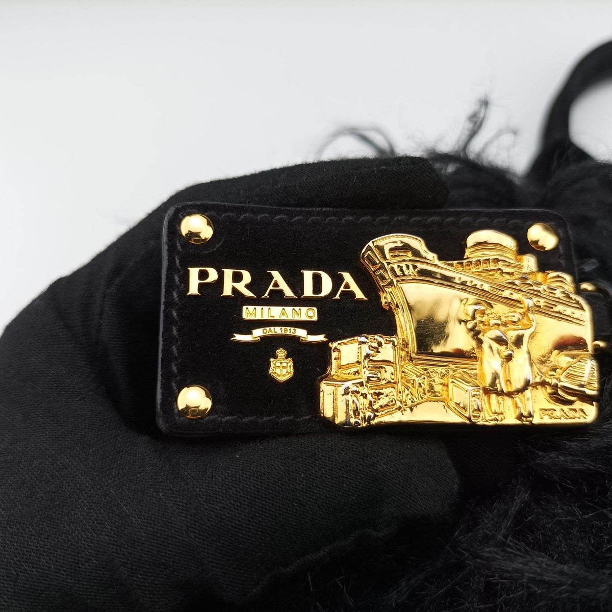 Vintage Prada Canapa Black Suede x Fur  handbag | stylenewstar