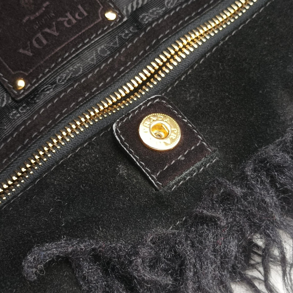 Vintage Prada Canapa Black Suede x Fur  handbag | stylenewstar
