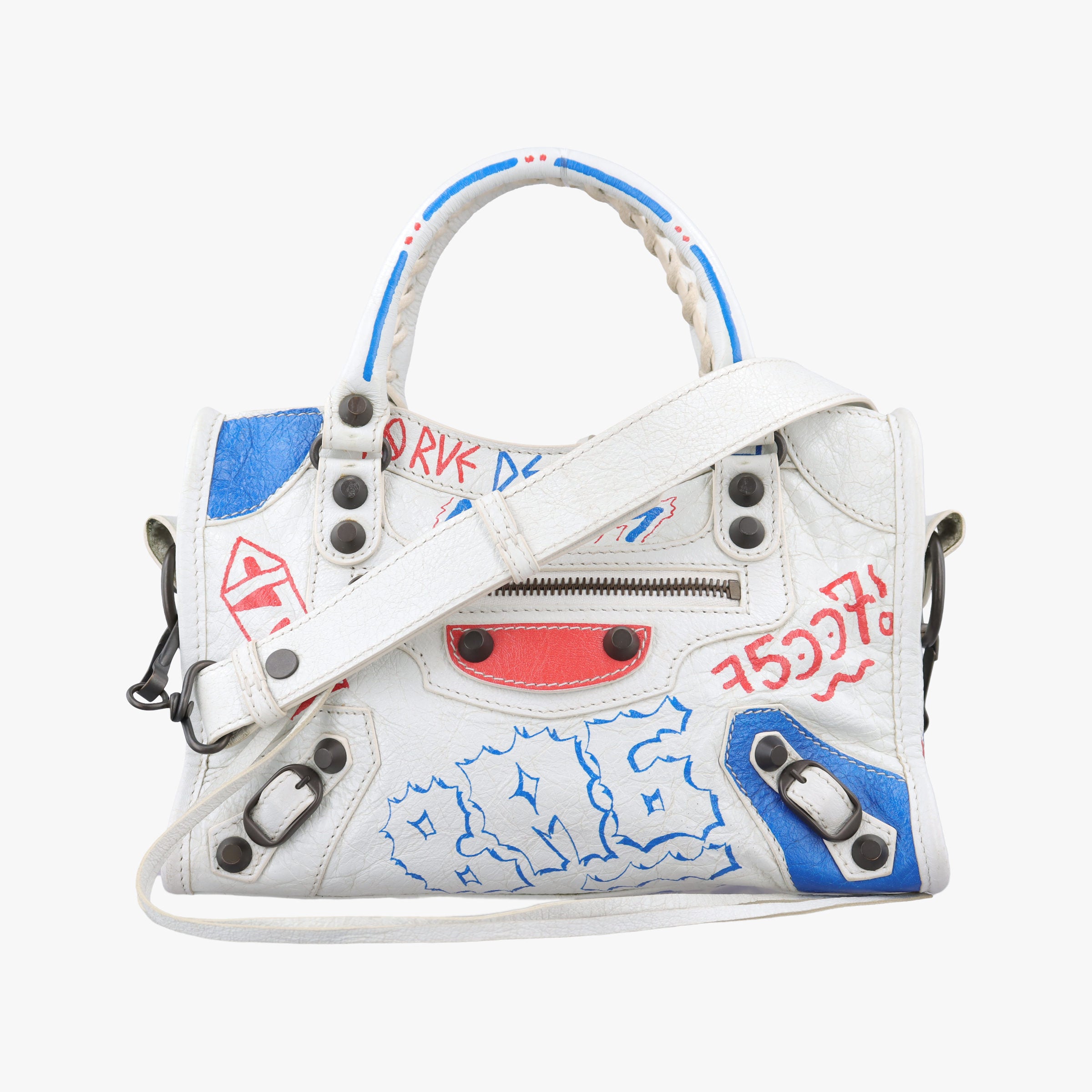 Pre-owned Balenciaga Classic Mini City Graffiti White×Multicolor Arena Lambskin 300295 shoulderbag | stylenewstar