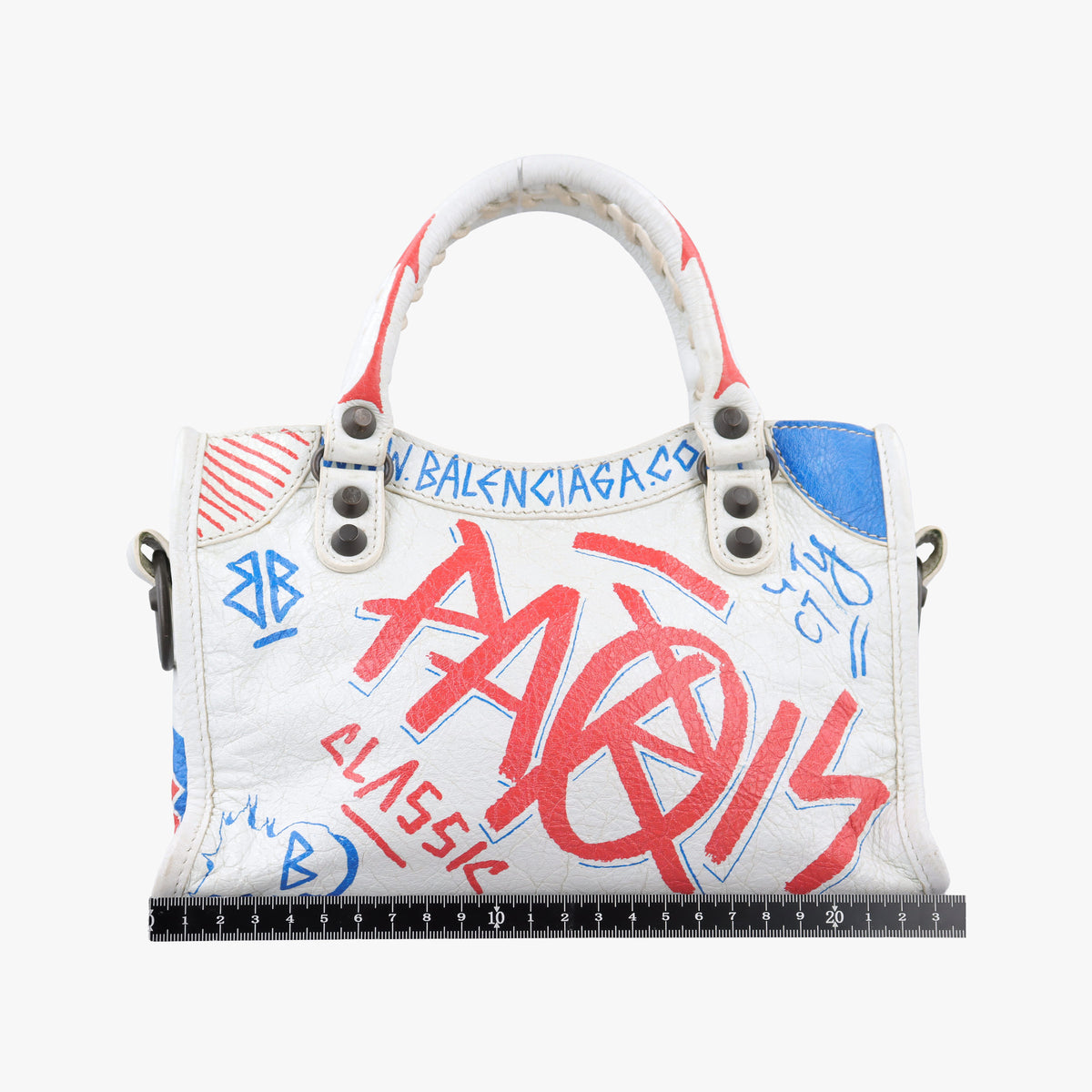Pre-owned Balenciaga Classic Mini City Graffiti White×Multicolor Arena Lambskin 300295 shoulderbag | stylenewstar