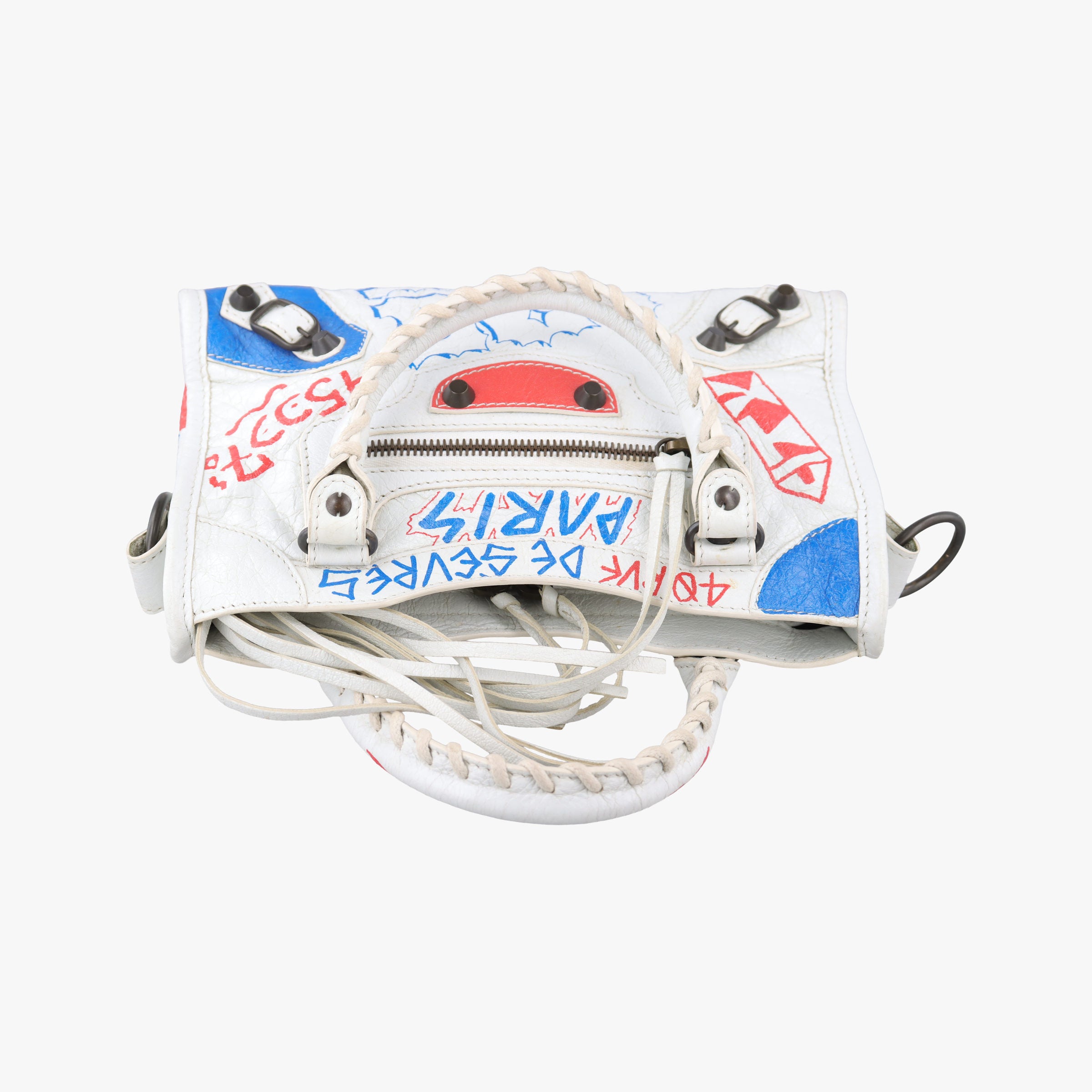 Pre-owned Balenciaga Classic Mini City Graffiti White×Multicolor Arena Lambskin 300295 shoulderbag | stylenewstar