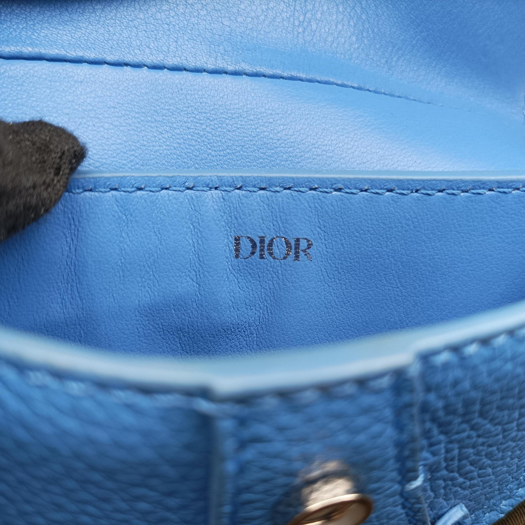 Pre-owned Christian Dior Saddle pouch Blue Leather  clutchbag | stylenewstar