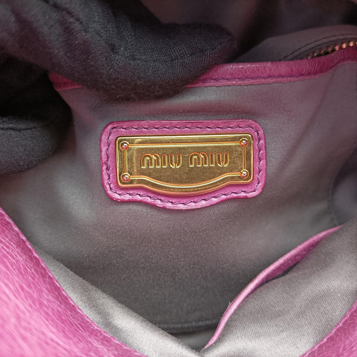 Pre-owned Miu Miu Vittelorux Bow Purple Leather  shoulderbag | stylenewstar