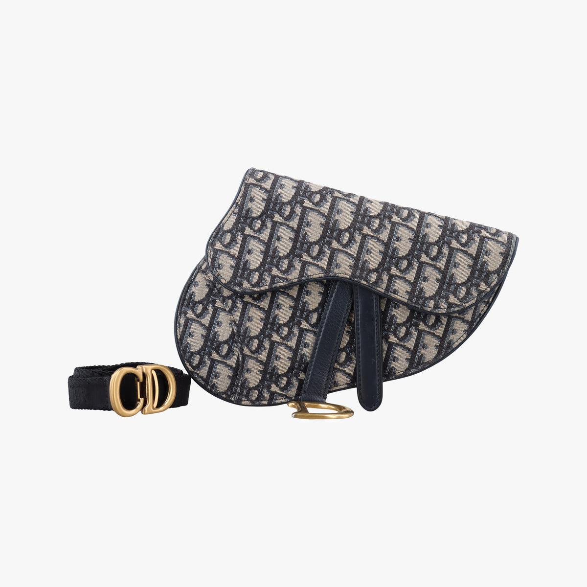Pre-owned Christian Dior Saddle Navy Jacquard×Leather  bum bag/waist bag | stylenewstar