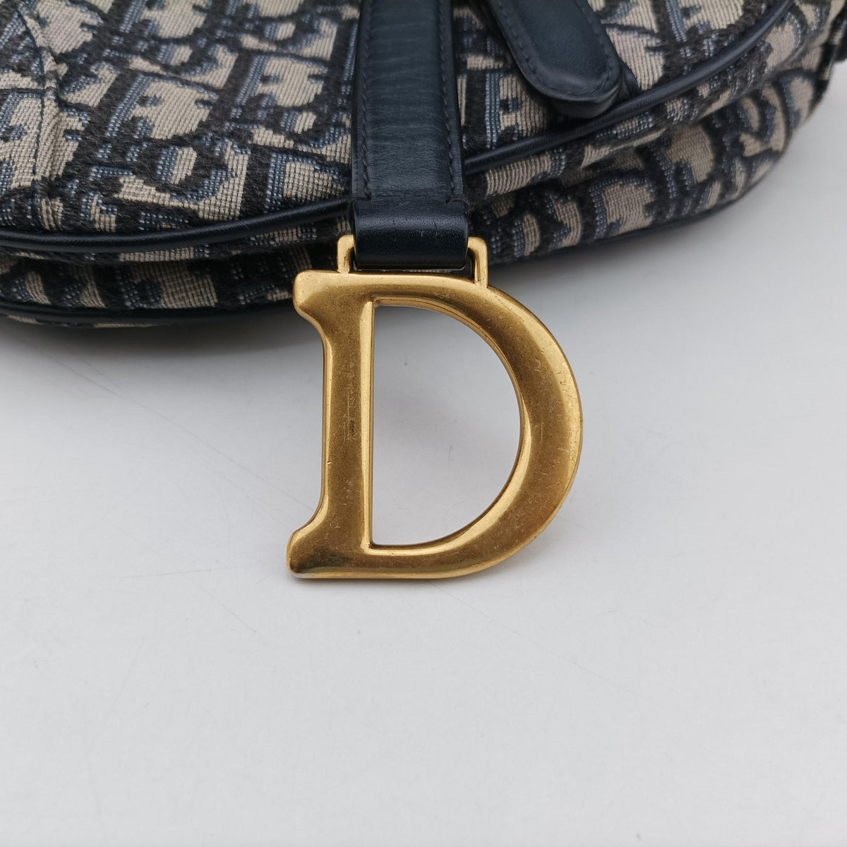 Pre-owned Christian Dior Saddle Navy Jacquard × Leather  shoulderbag | stylenewstar