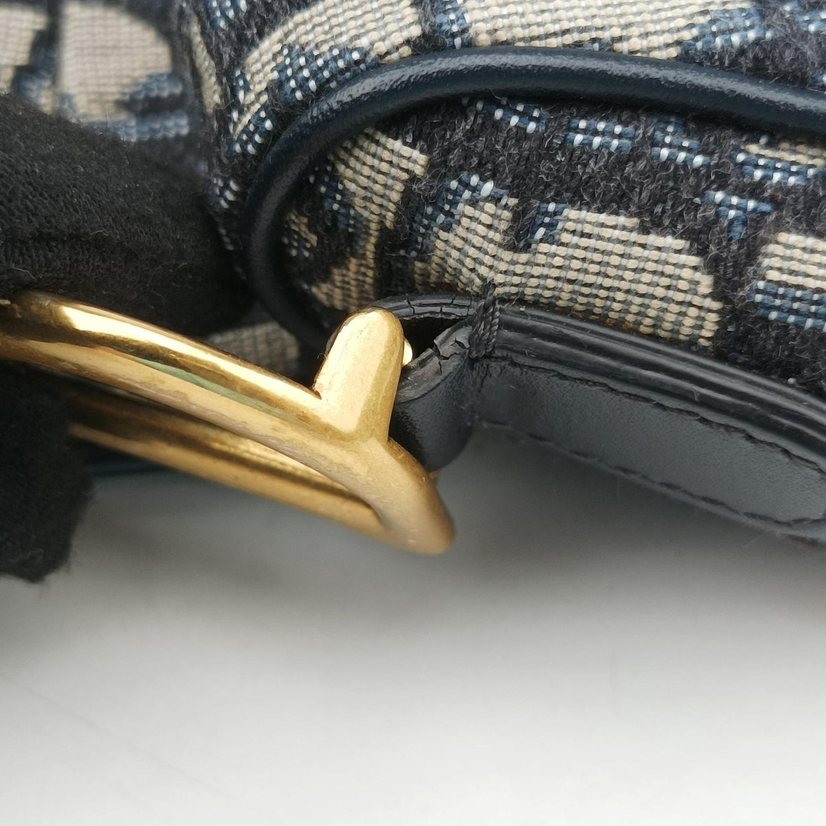 Pre-owned Christian Dior Saddle Navy Jacquard × Leather  shoulderbag | stylenewstar