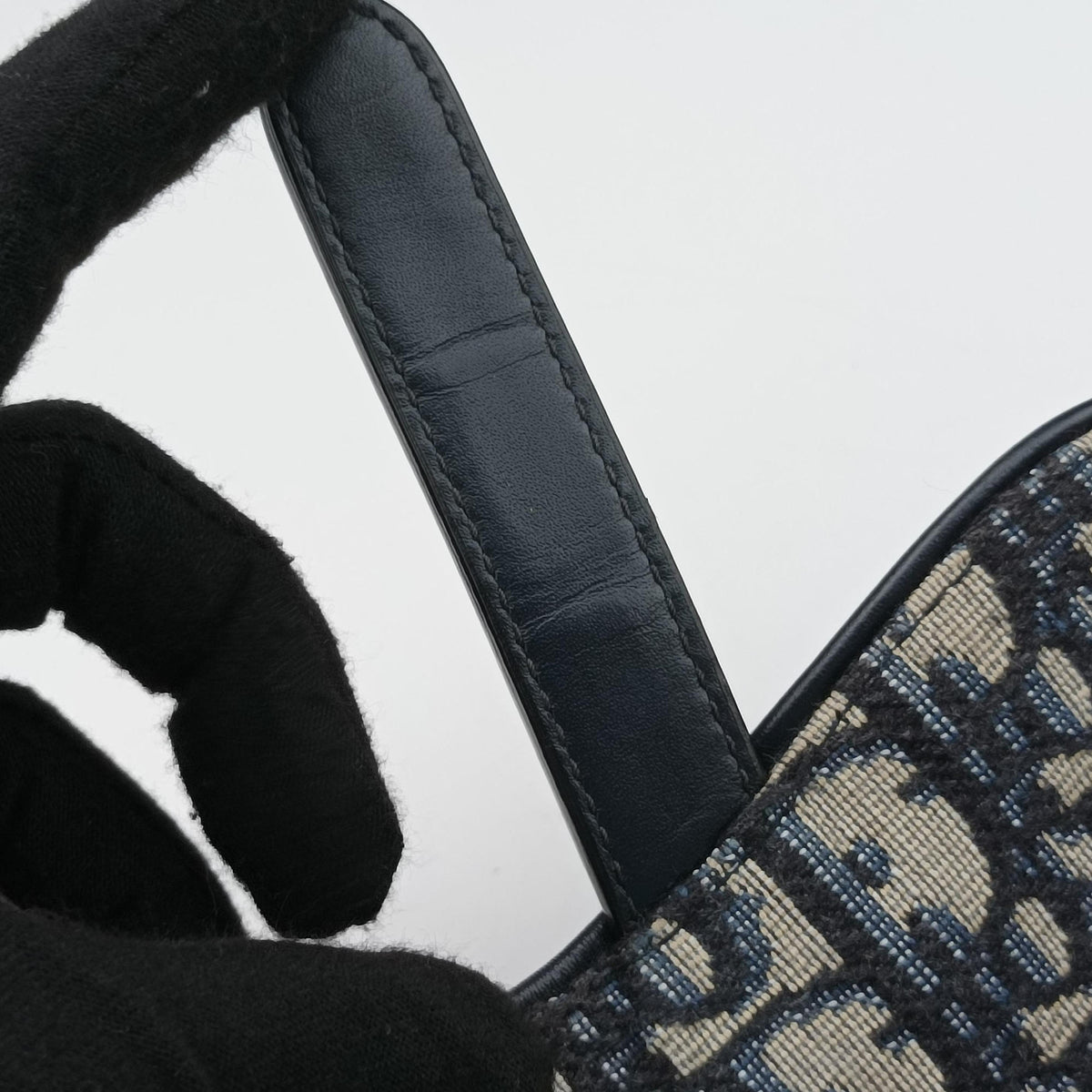 Pre-owned Christian Dior Saddle Navy Jacquard × Leather  shoulderbag | stylenewstar