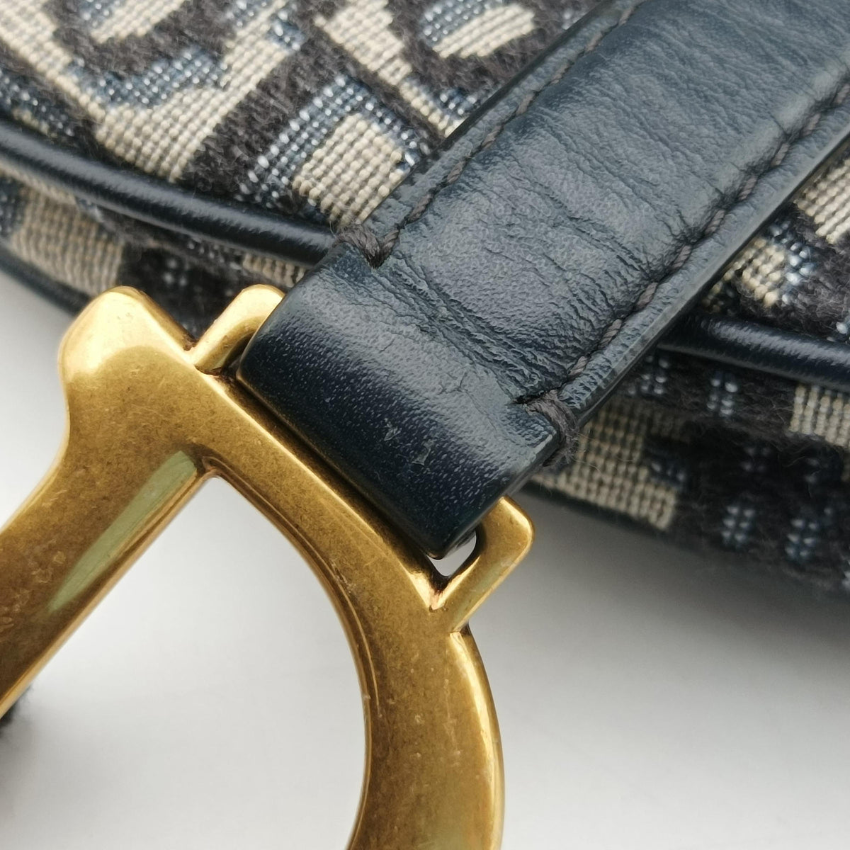 Pre-owned Christian Dior Saddle Navy Jacquard × Leather  shoulderbag | stylenewstar