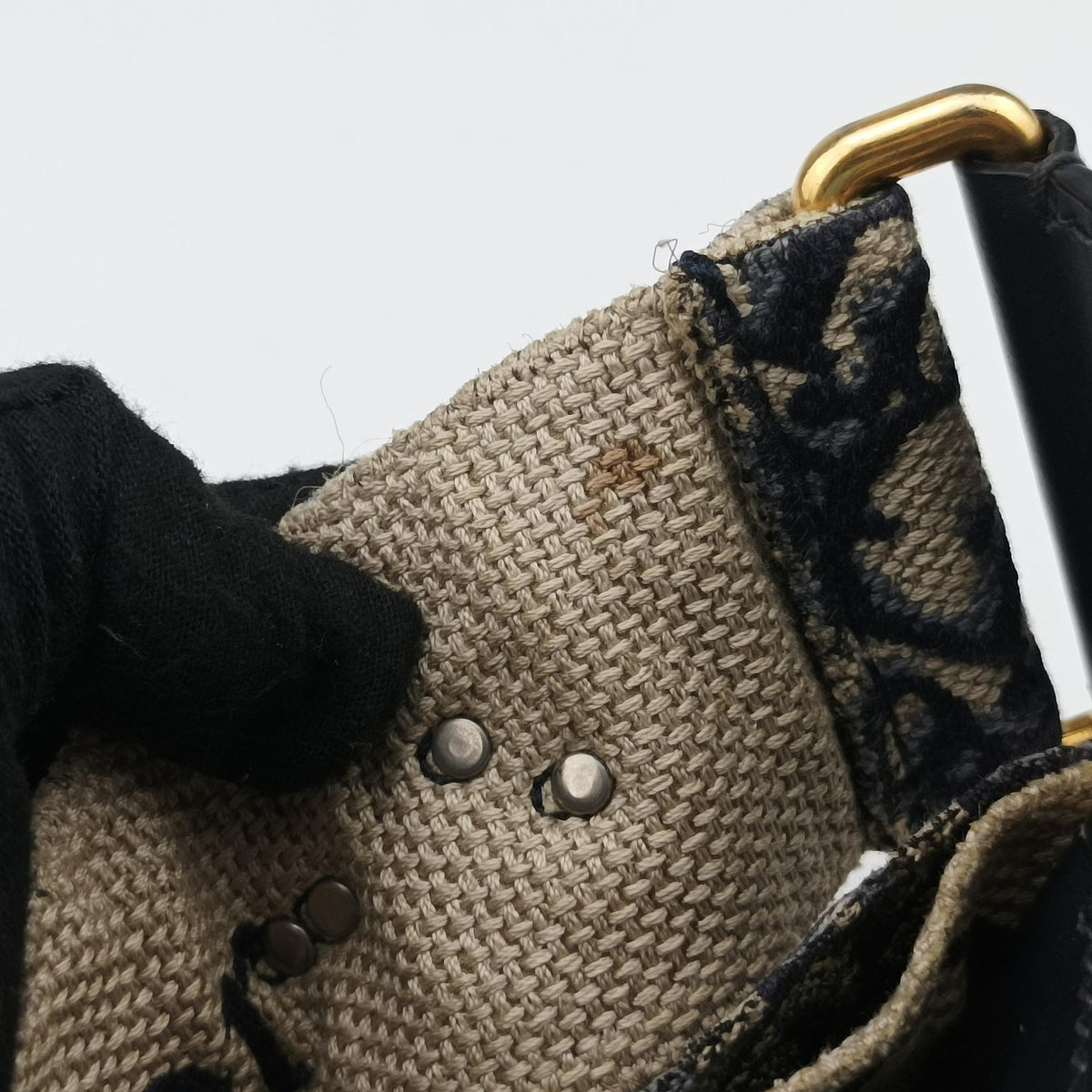 Pre-owned Christian Dior Saddle Navy Jacquard × Leather  shoulderbag | stylenewstar