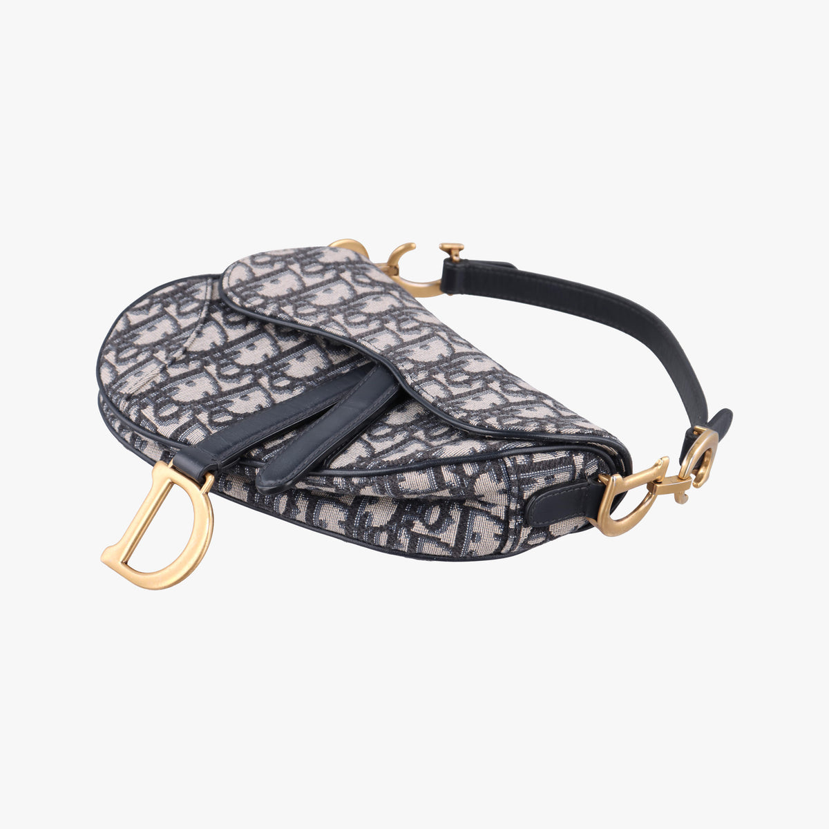 Pre-owned Christian Dior Saddle Navy Jacquard × Leather  shoulderbag | stylenewstar