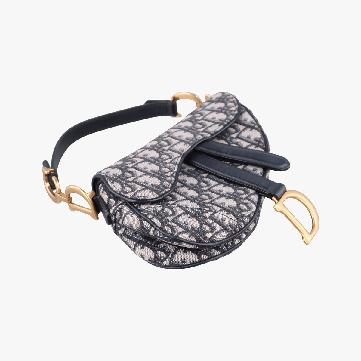 Pre-owned Christian Dior Saddle Navy Jacquard × Leather  shoulderbag | stylenewstar