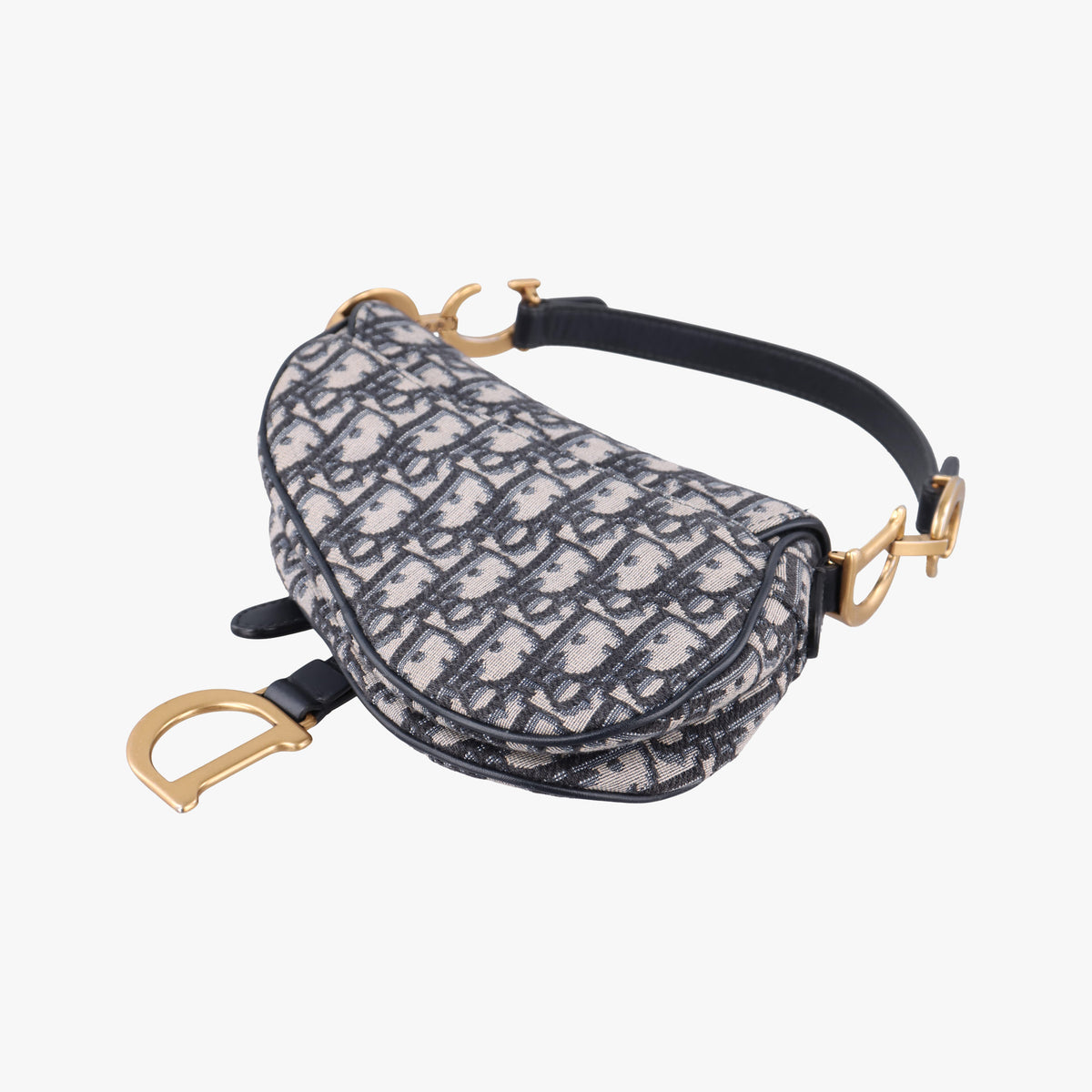 Pre-owned Christian Dior Saddle Navy Jacquard × Leather  shoulderbag | stylenewstar