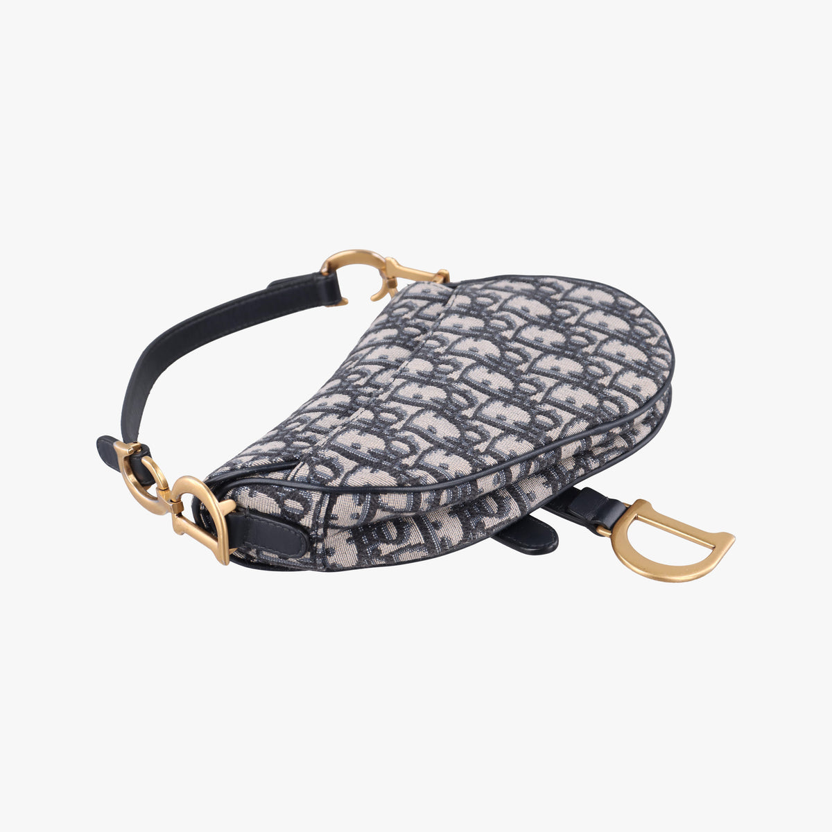 Pre-owned Christian Dior Saddle Navy Jacquard × Leather  shoulderbag | stylenewstar
