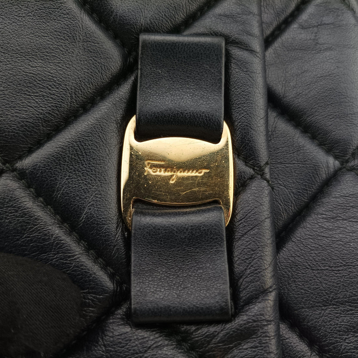 Vintage Ferragamo Vara Quilted Black Leather  shoulderbag | stylenewstar