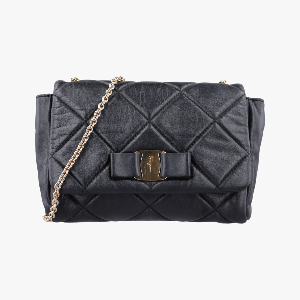 Pre-owned Ferragamo Vara Quilted Black Leather  shoulderbag | stylenewstar