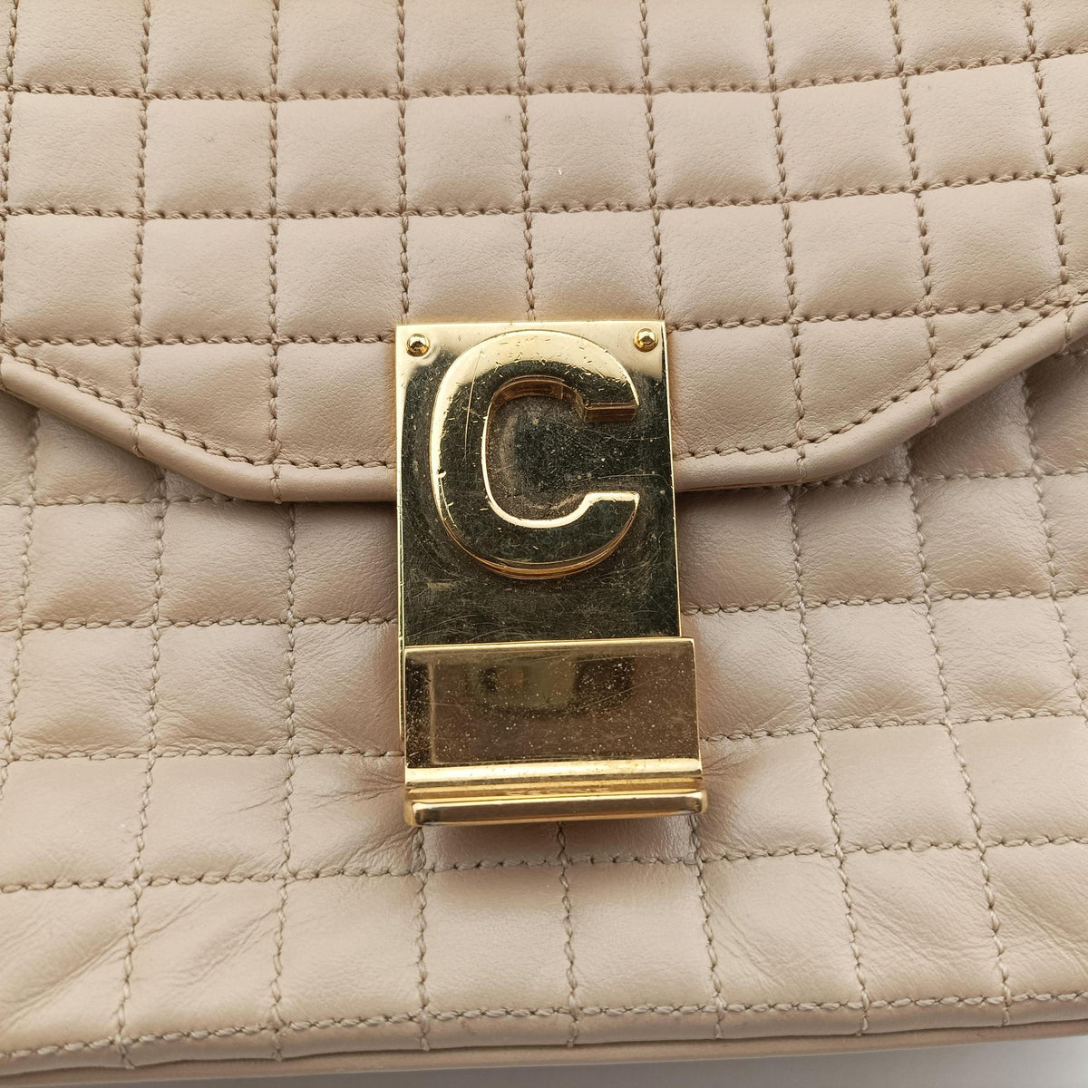 Secondhand Celine C Quilting Beige Leather  shoulderbag | stylenewstar
