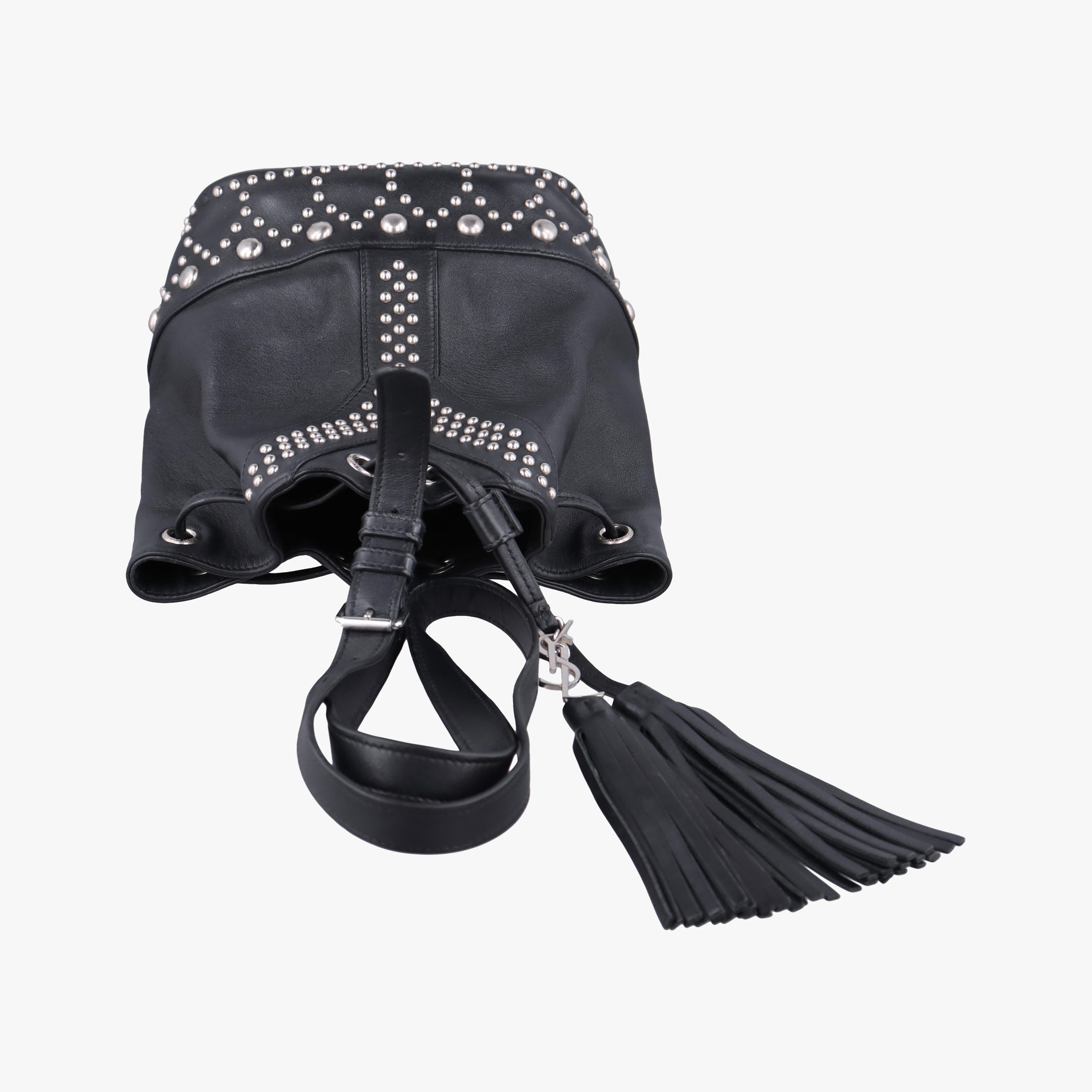 Pre-owned Yves Saint Laurent Y Studded Bucket Black Leather 454072 shoulderbag | stylenewstar