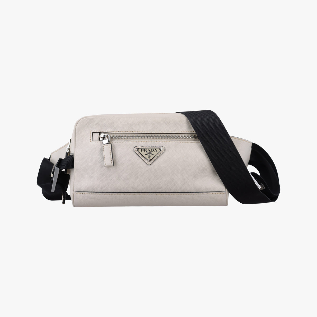 Secondhand Prada Triangle Logo White Saffiano Leather 2VL012 bum bag/waist bag | stylenewstar