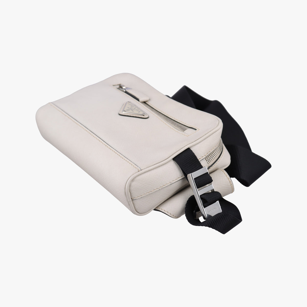 Secondhand Prada Triangle Logo White Saffiano Leather 2VL012 bum bag/waist bag | stylenewstar