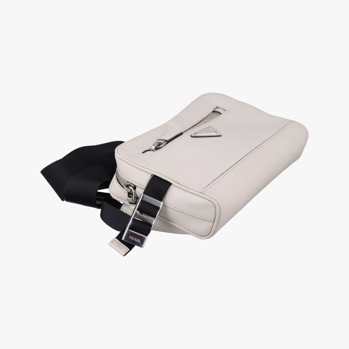 Secondhand Prada Triangle Logo White Saffiano Leather 2VL012 bum bag/waist bag | stylenewstar