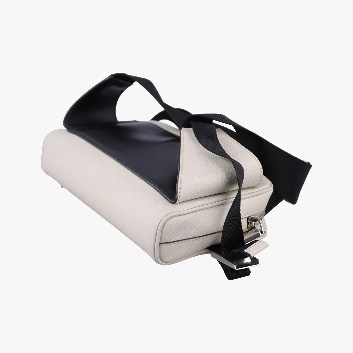 Secondhand Prada Triangle Logo White Saffiano Leather 2VL012 bum bag/waist bag | stylenewstar