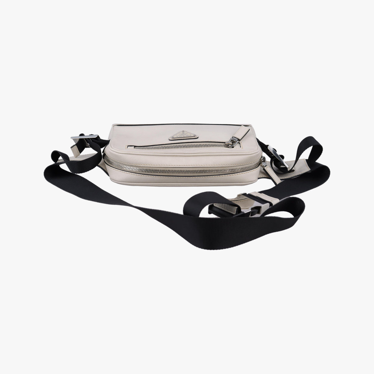 Secondhand Prada Triangle Logo White Saffiano Leather 2VL012 bum bag/waist bag | stylenewstar