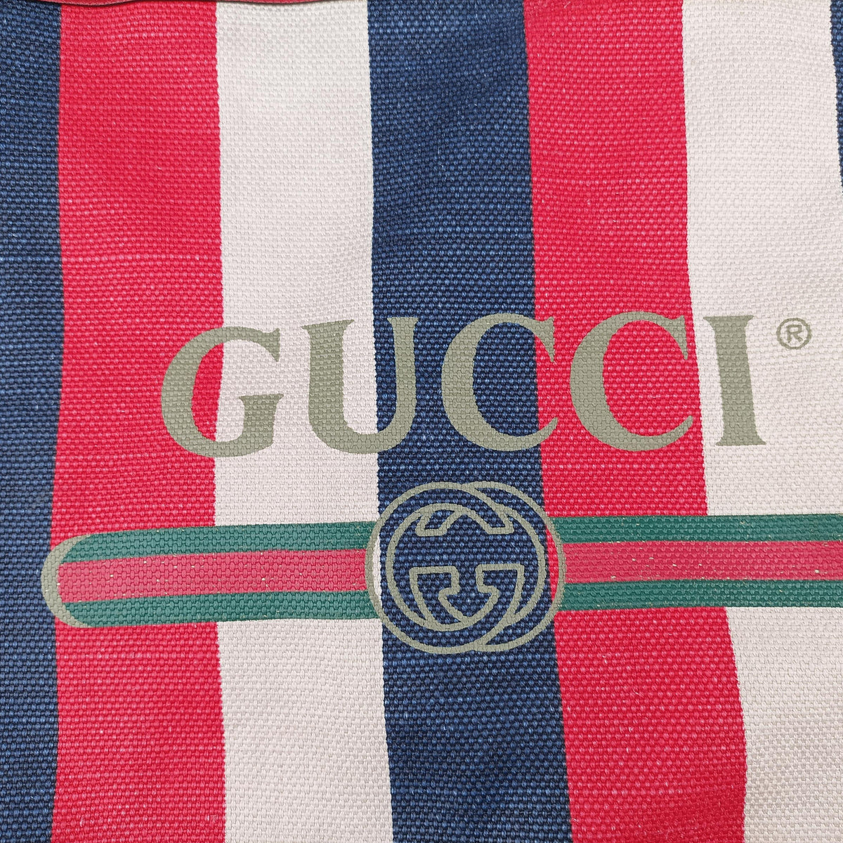 Pre-owned Gucci Print Blue×Red×Ivory canvas×leather 523781 shoulderbag | stylenewstar