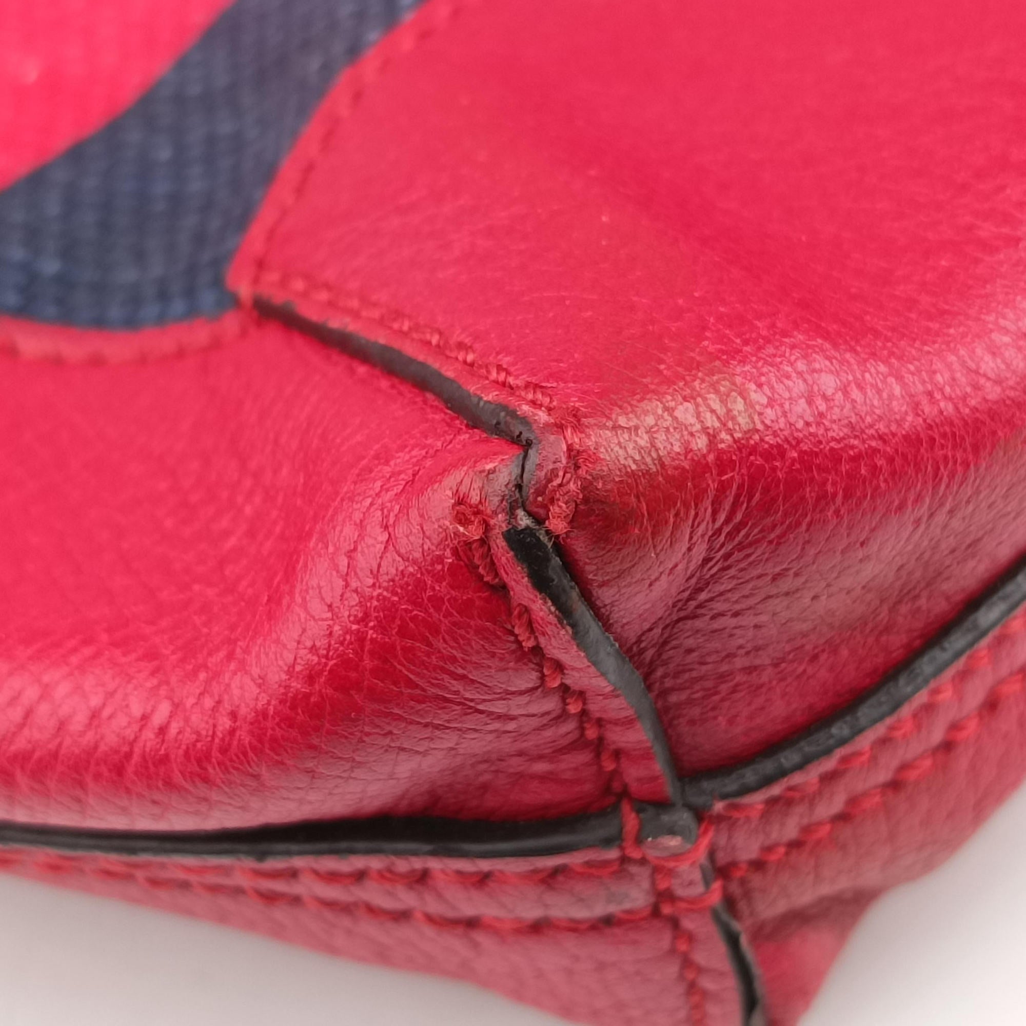 Pre-owned Gucci Print Blue×Red×Ivory canvas×leather 523781 shoulderbag | stylenewstar