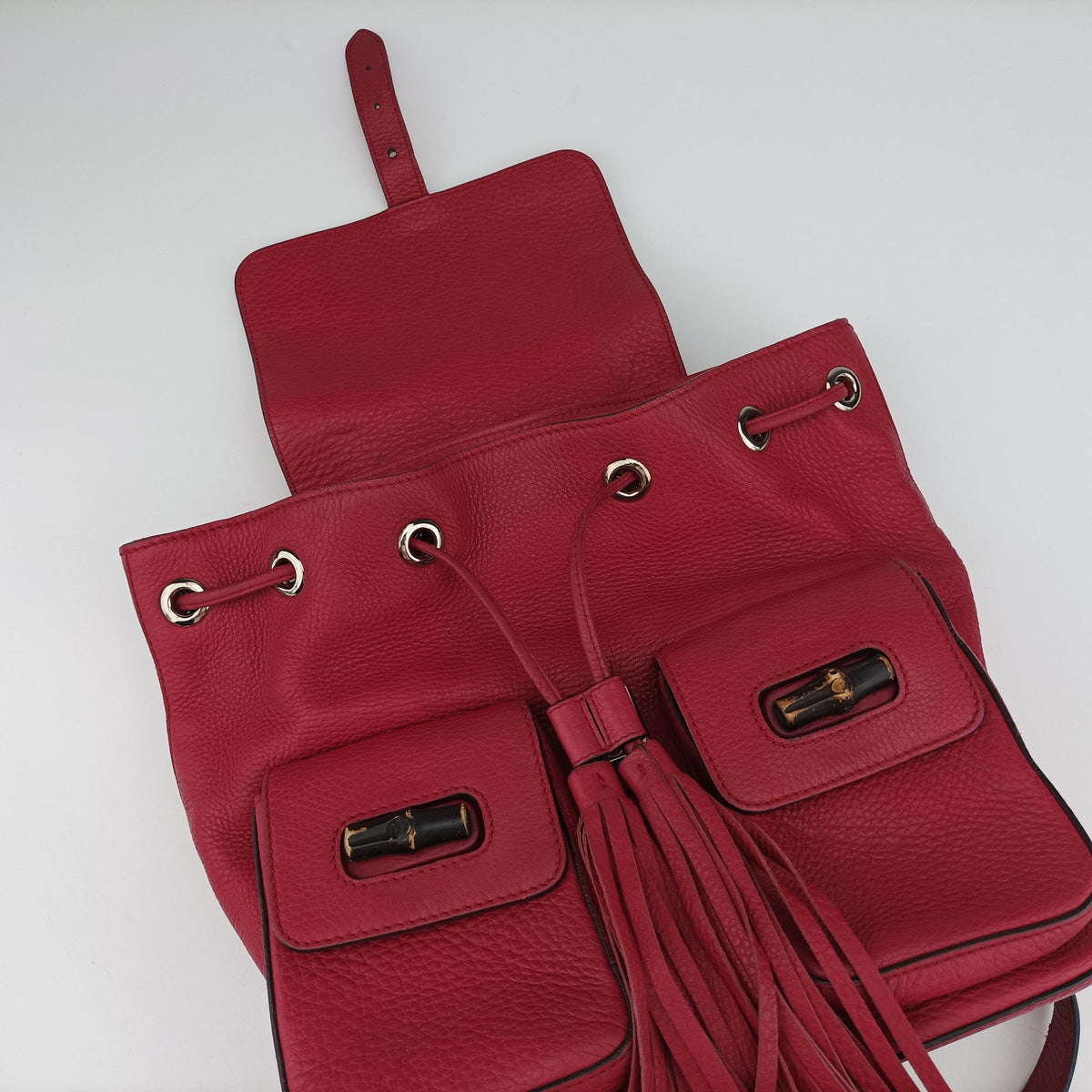 Pre-owned Gucci Bamboo fringe tassel Red Leather 370833 backpack/rucksack | stylenewstar