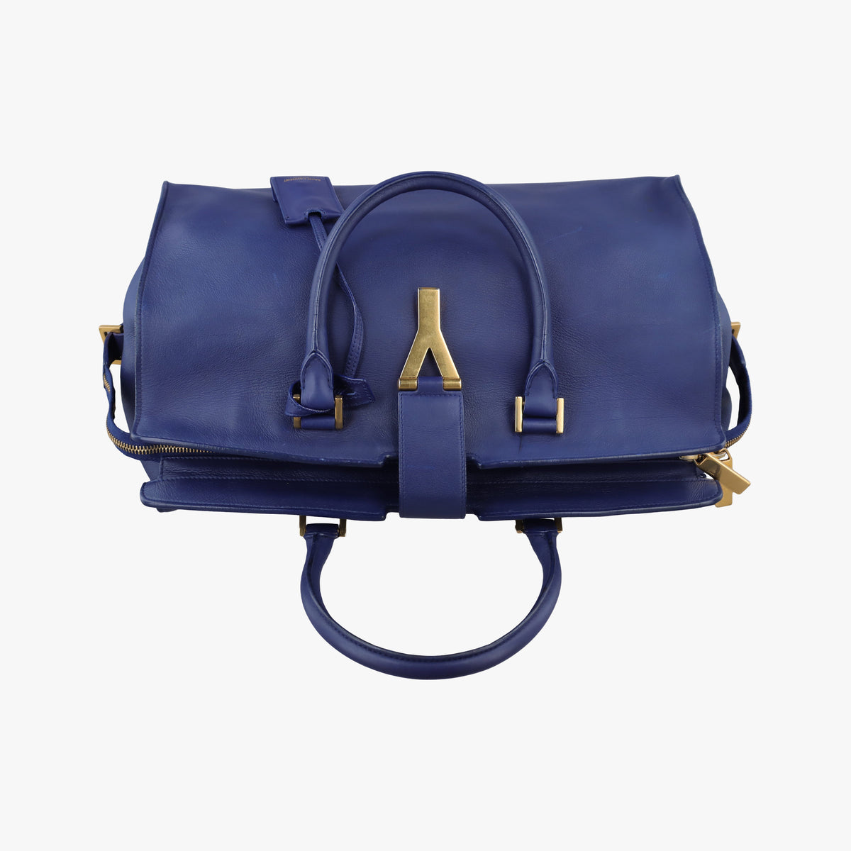 Pre-owned Yves Saint Laurent Y Ligne Petit Cabas Blue Leather 311203 shoulderbag | stylenewstar