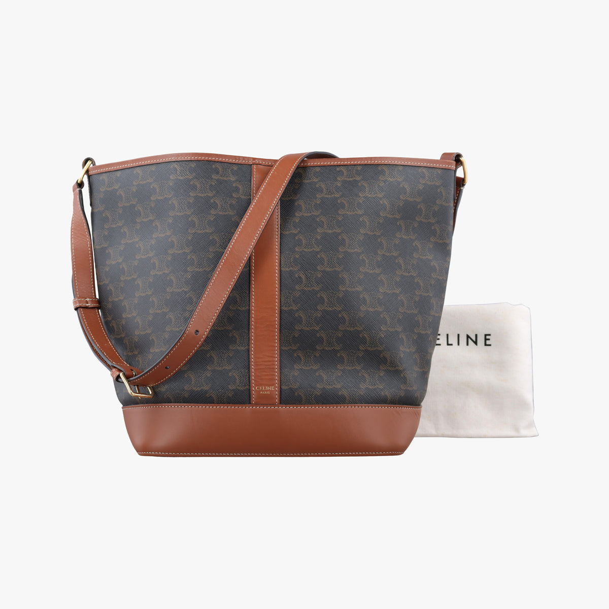 Pre-owned Celine Medium Bucket Brown PVC coated canvas×Leather  shoulderbag | stylenewstar