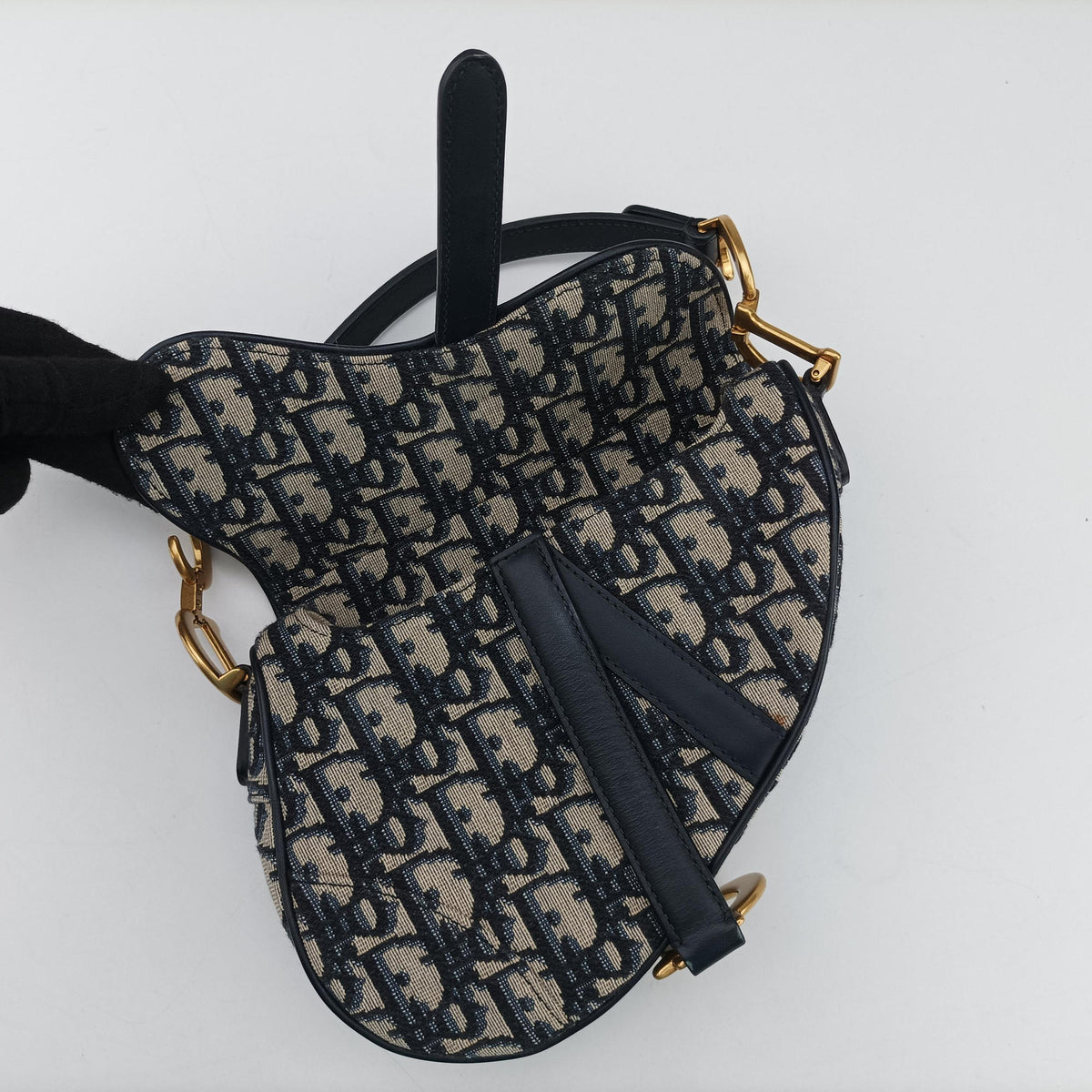 Secondhand Christian Dior Saddle Navy Jacquard × Leather  handbag | stylenewstar