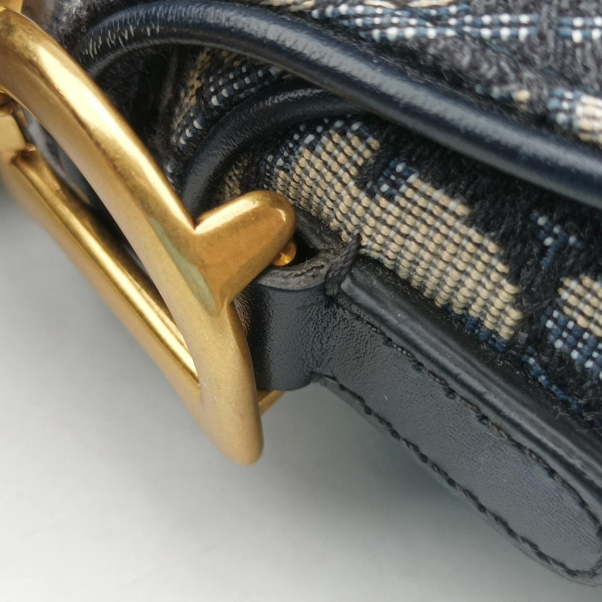 Pre-owned Christian Dior Saddle Navy Jacquard × Leather  handbag | stylenewstar