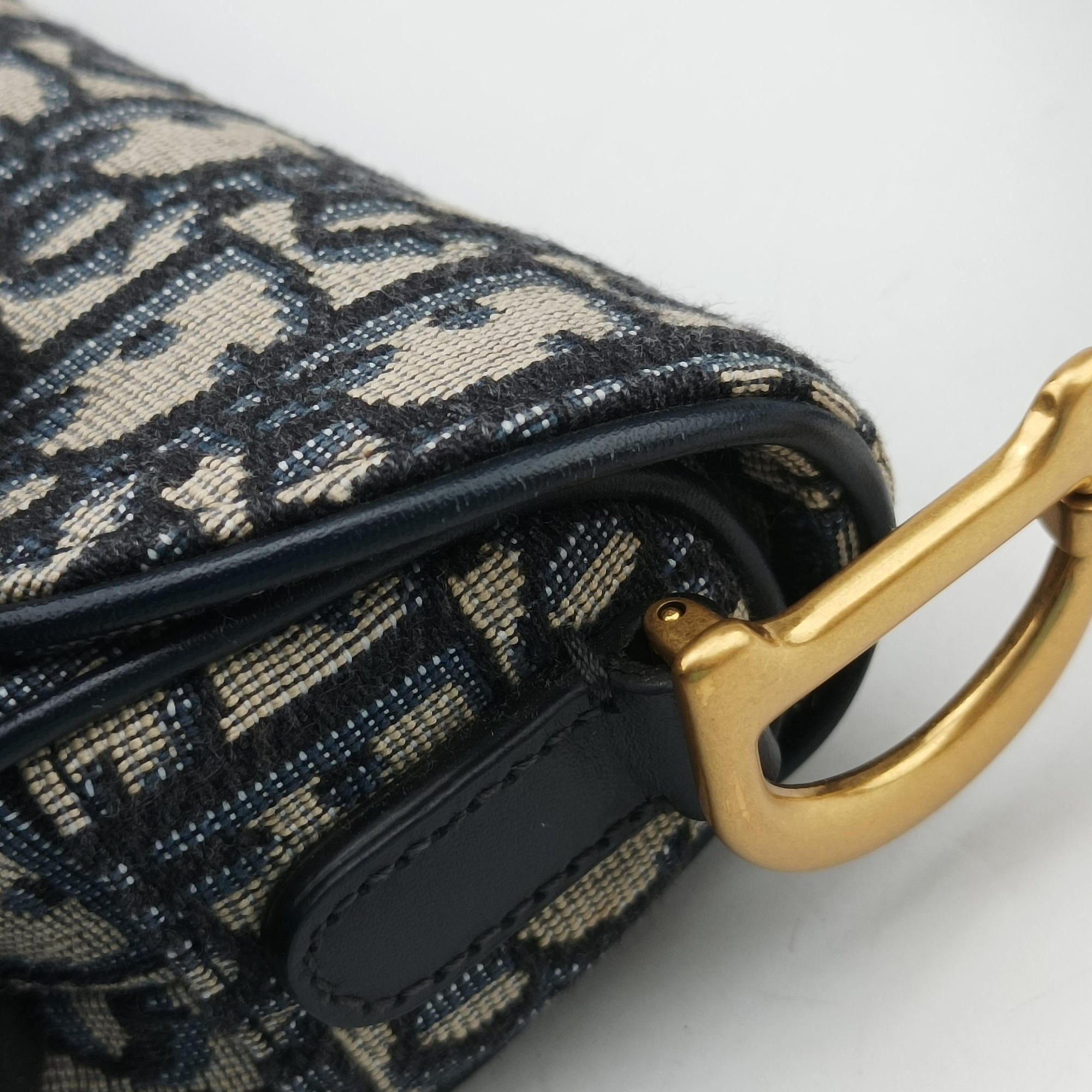 Secondhand Christian Dior Saddle Navy Jacquard × Leather  handbag | stylenewstar