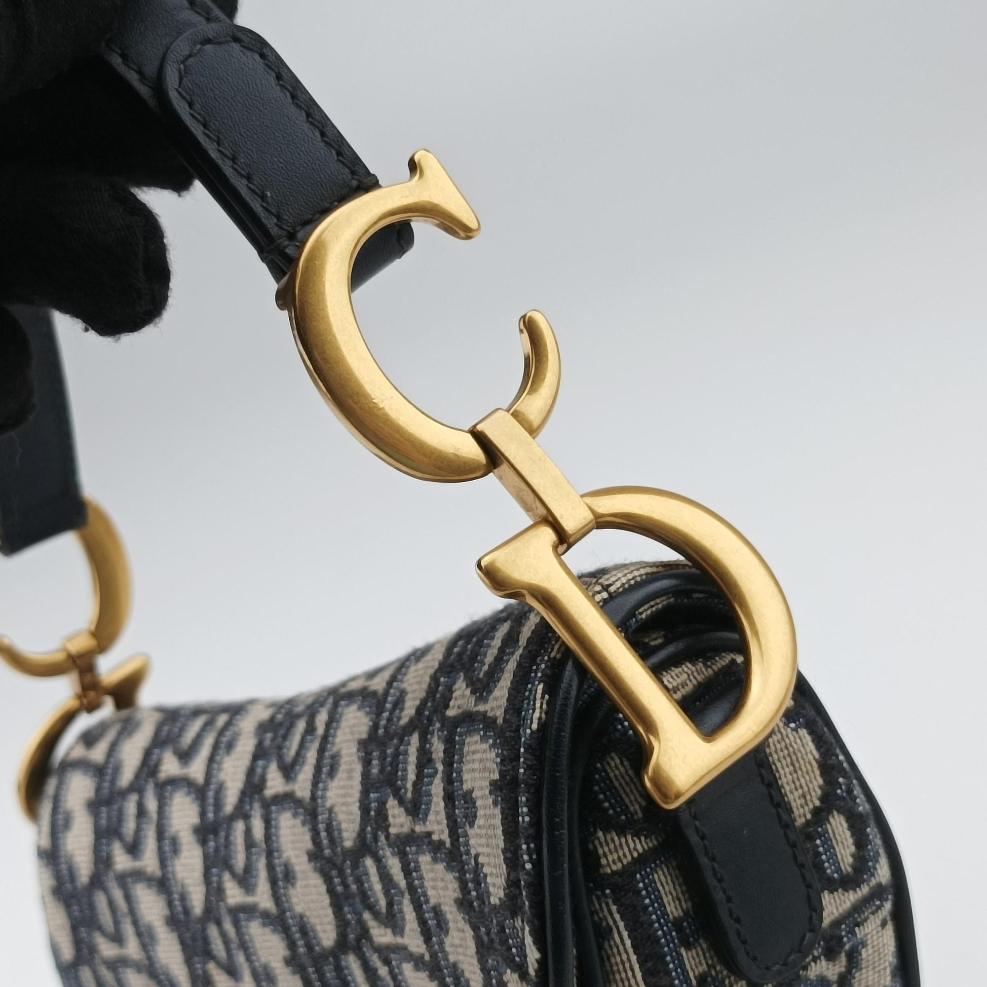 Secondhand Christian Dior Saddle Navy Jacquard × Leather  handbag | stylenewstar