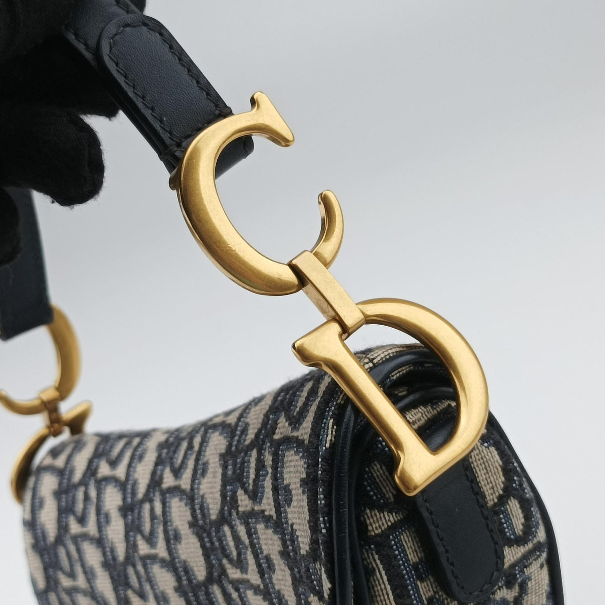 Pre-owned Christian Dior Saddle Navy Jacquard × Leather  handbag | stylenewstar